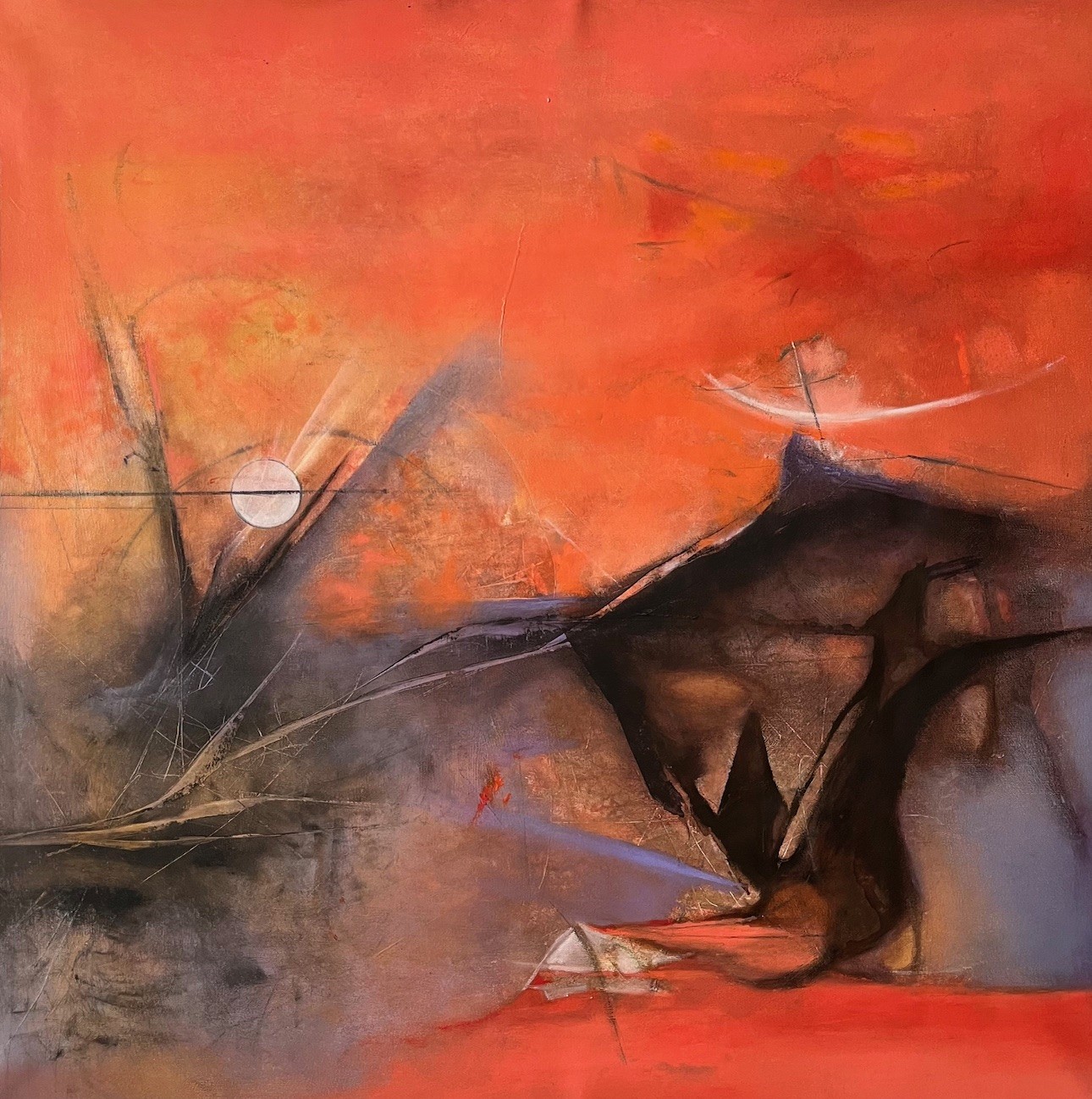 La lune du désert rouge - Moon Over Red Desert JEUX DE COULEURS - PLAYING WITH COLOURS Huile sur panneau de bois. 20 x 30 po.